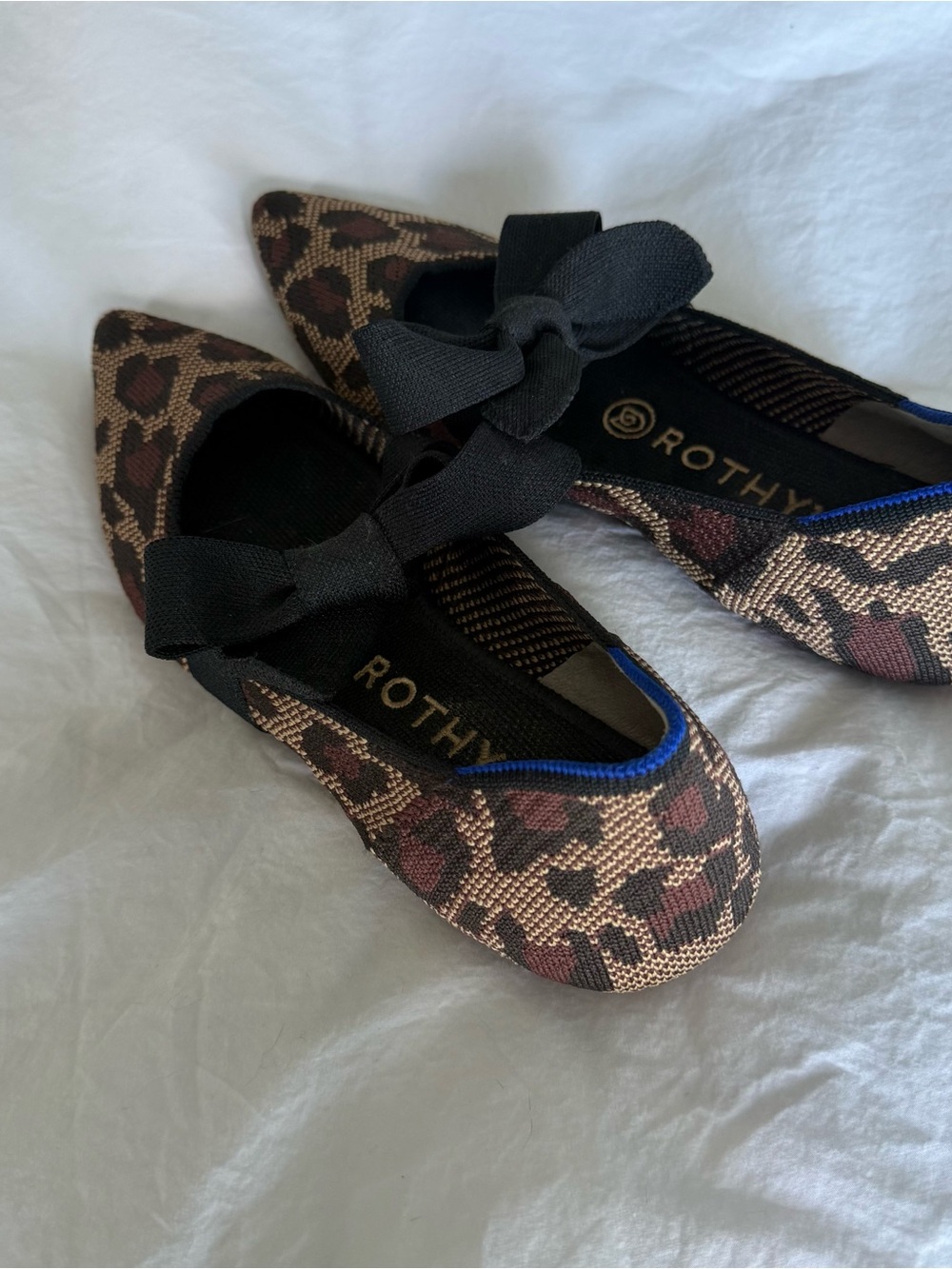 Rothy's Leopard Pointed Toe Mary Jane Ballet Flats with Bow - Brown - Picture 4 of 5
